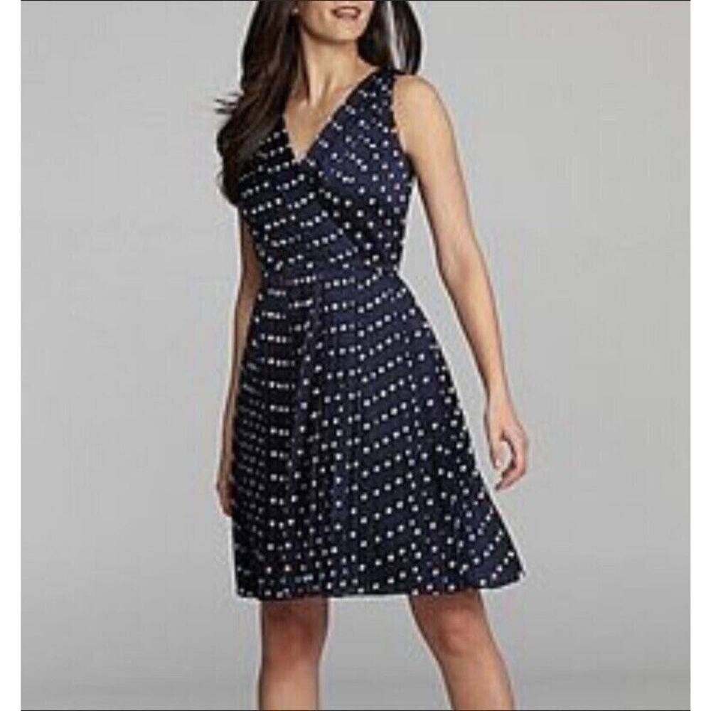 Alex Marie NWOT Navy Blue White POLKA DOT DRESS Sleeveless PLEATED Sz 1X $129